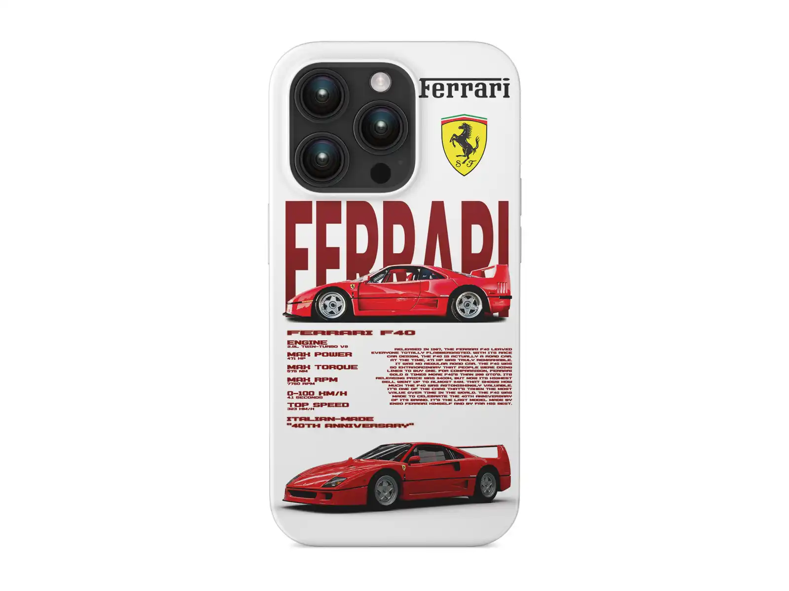 Funda de silicona para iPhone Ferrari F40 Estilo Tuning